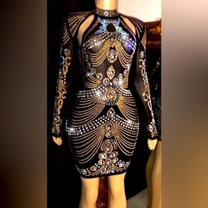 ~Rhinestone keyhole cut out black dress~